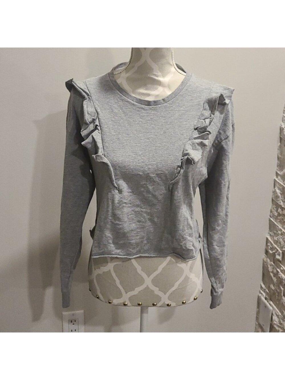 Zara Grey Lightweight Sweatshirt with ruffle detail
